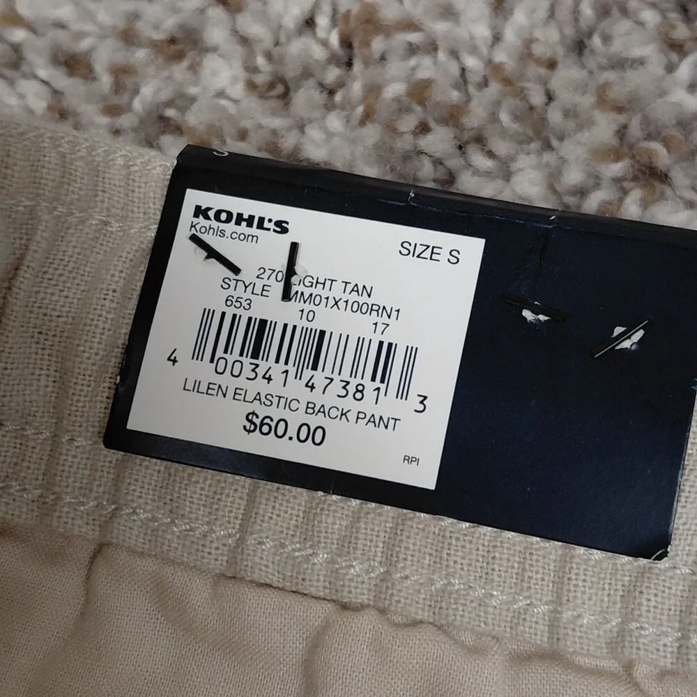 NEW Marc Anthony Linen Blend Pants Mens Small Beige Slim Fit Elastic Back